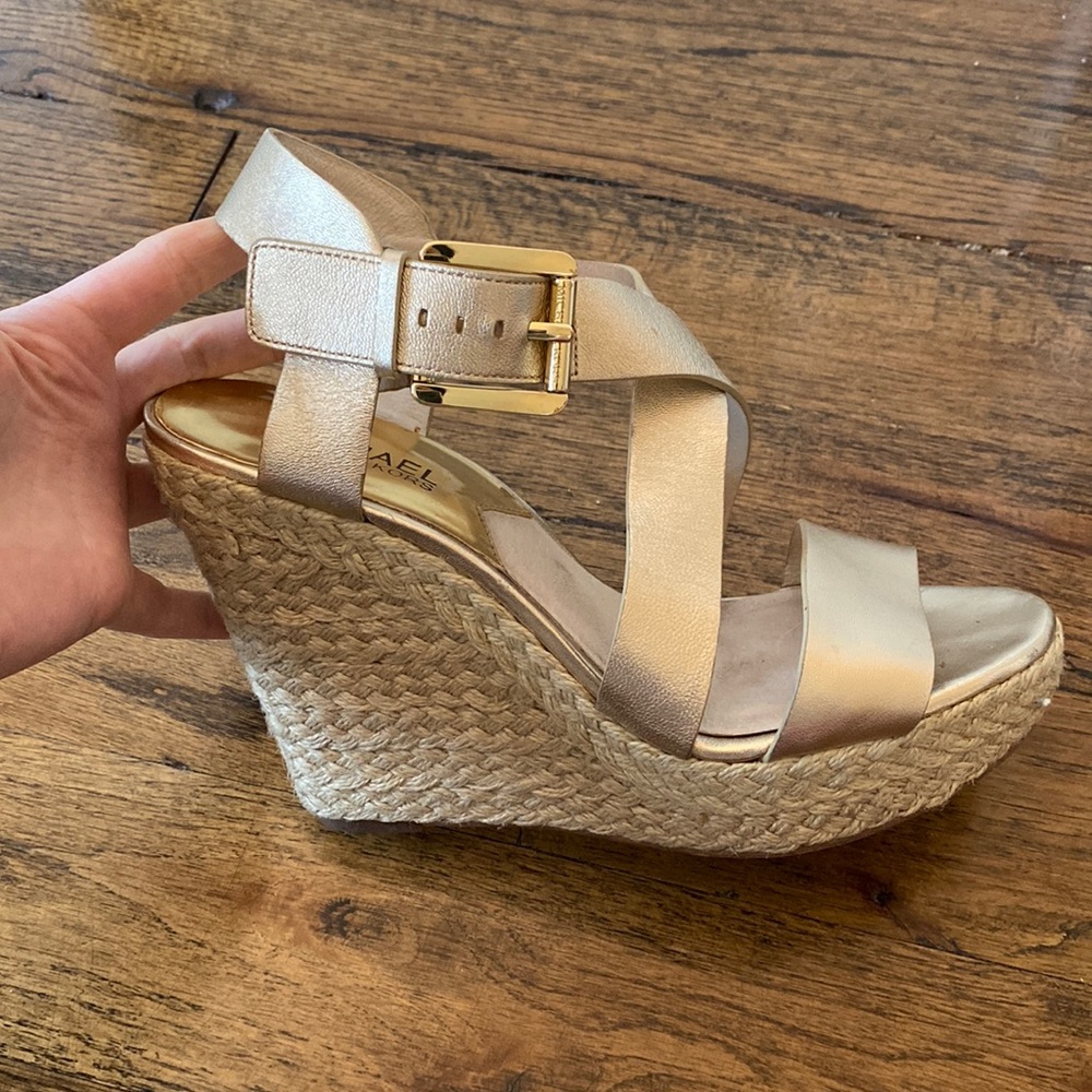 Michael Kord Gold Leather Wedges